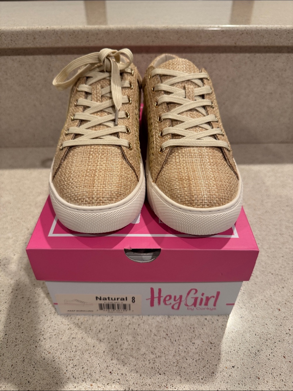 Hey Girl by Corkys Keep Scrolling Natural Beige Woven Sneakers Size 8